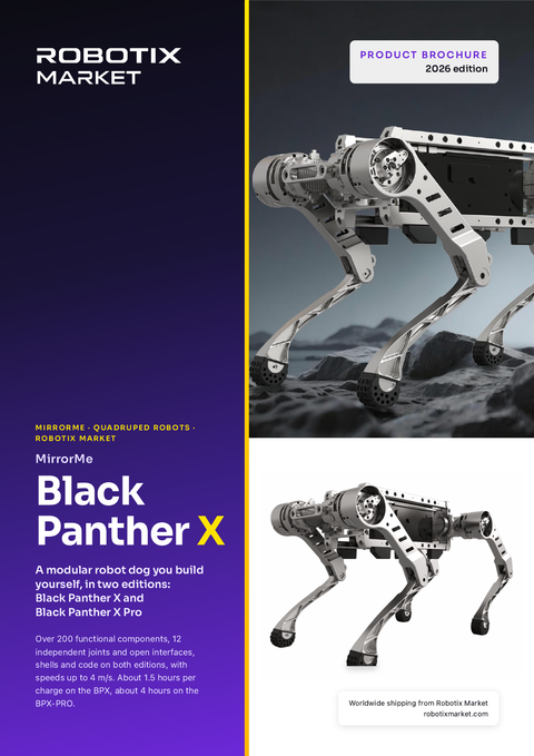 MirrorMe Black Panther X Pro robot cuadrúpedo modular – Folleto del producto